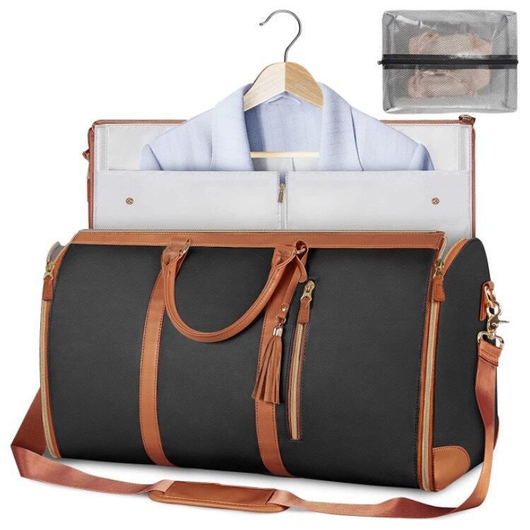 2025 Dropshipping Large Capacity PU Leather Waterproof Folding Travel Bag Portable Clothing Duffle Multifunctional Handle Divider Bag
