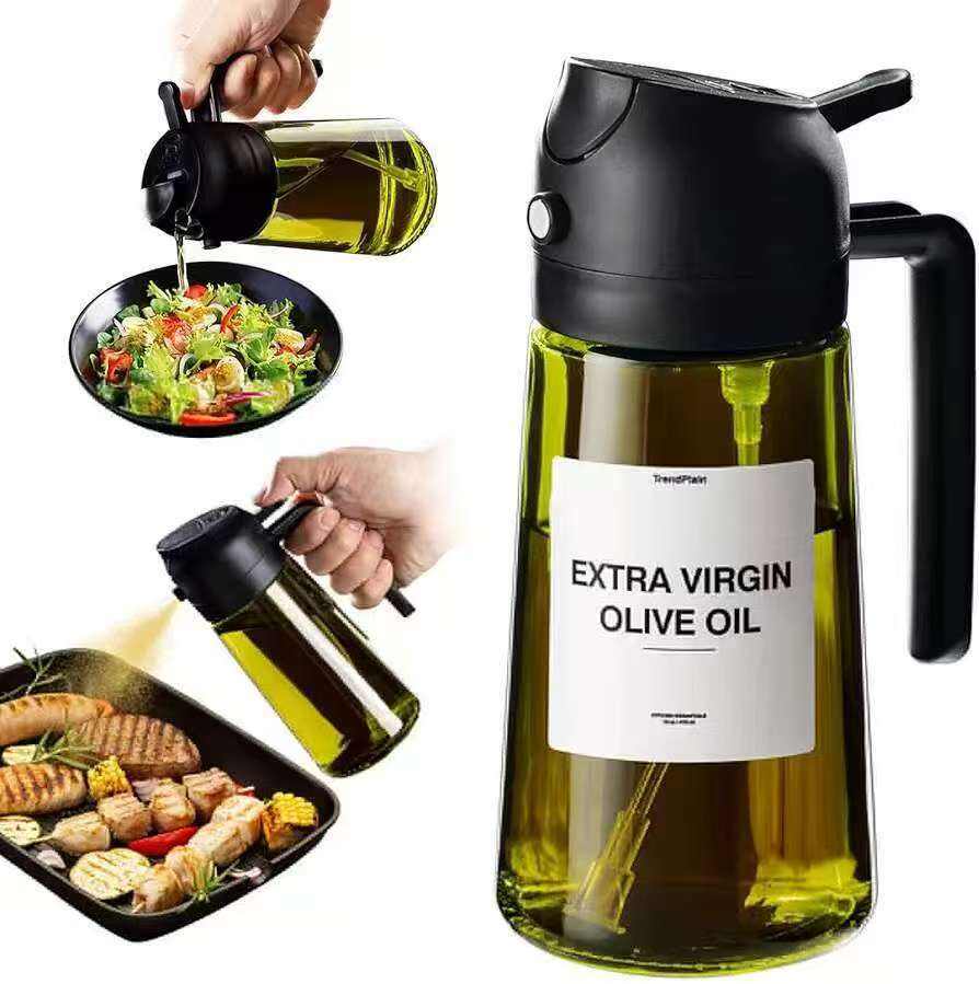 Dropshipping Better Quality Dark Glass Color 16OZ Kitchen Cooking Manual Maiden Oil Sprayer 2 in 1 Olive Oil Dispenser