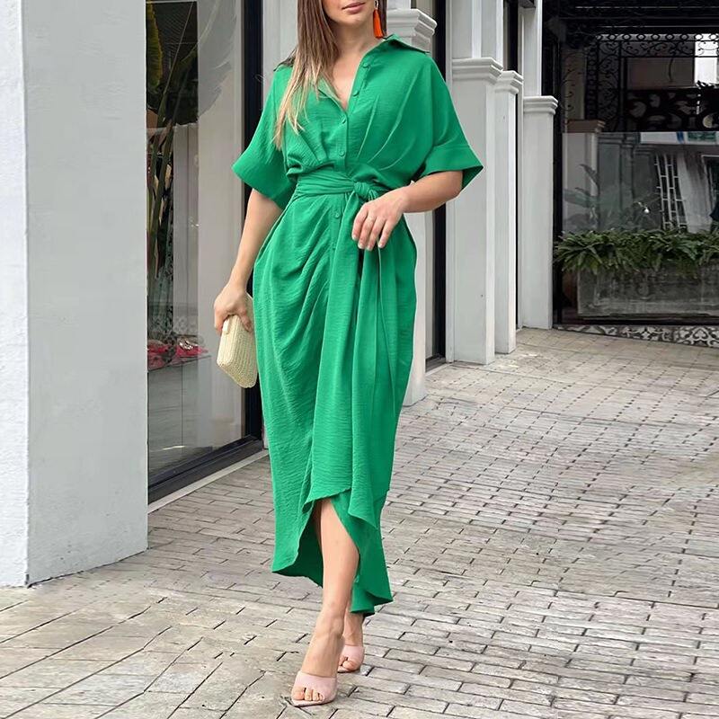 Mode Rok Vroue Kraag Midlengte Kortmou Enkelryg Soliede Kleur Hoëjyreg Elegante Hemdrokke