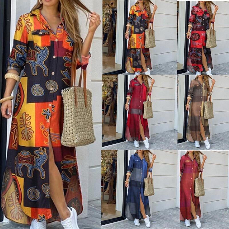 Toppsäljande Dammode Lång Skjorta Klänning Engros Jeans Enkel Knapp Klänning Elegant Springa Sommar Vintage Casual Klänning för Kvinnor