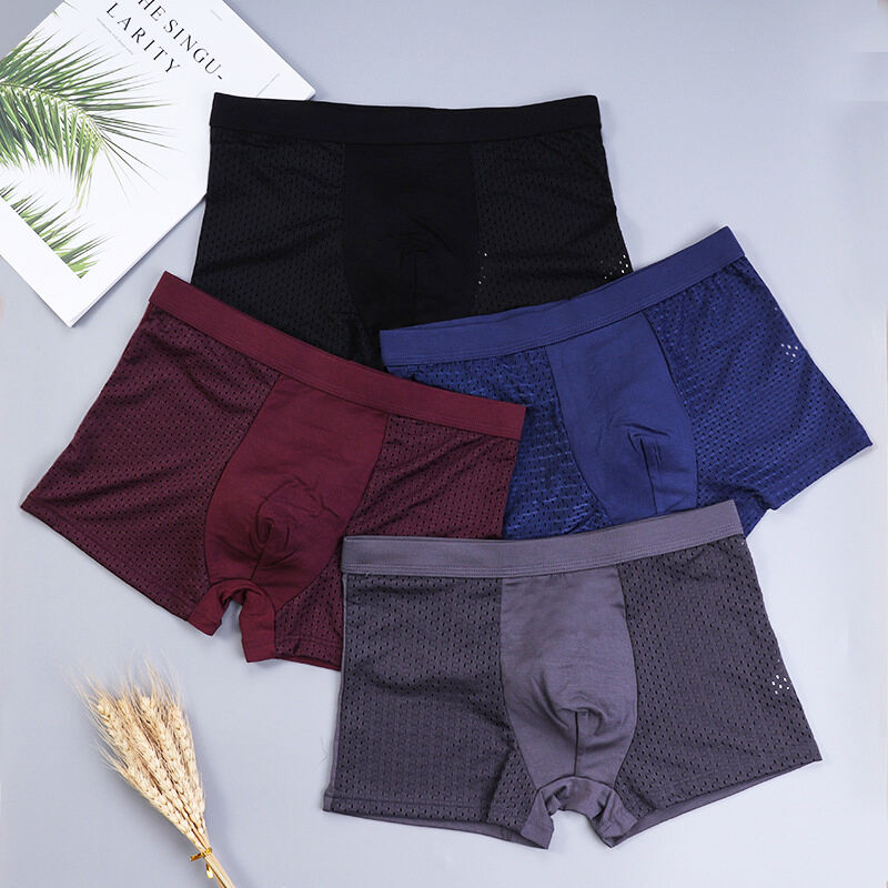 OEM Wholesale Quick-dry Mesh Ice Silk Men's Boxers Underwear Breathable Mesh Thin Plus Size Underwear L-4XL