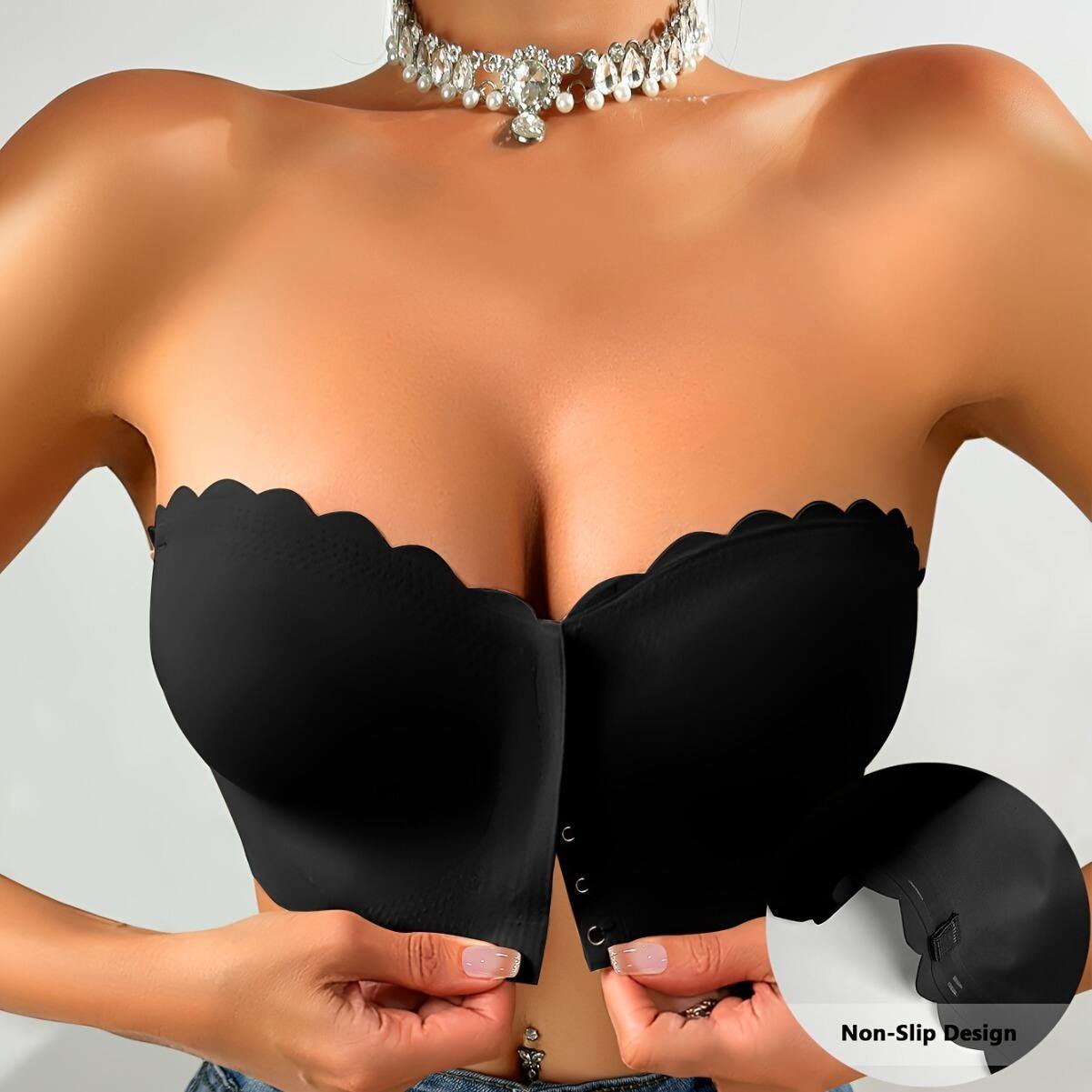 Dropshipping ODM Removable Strap Women's Strapless Bra 3D Cup Front Buckle Tube Top Jelly Anti slip Seamless Bra