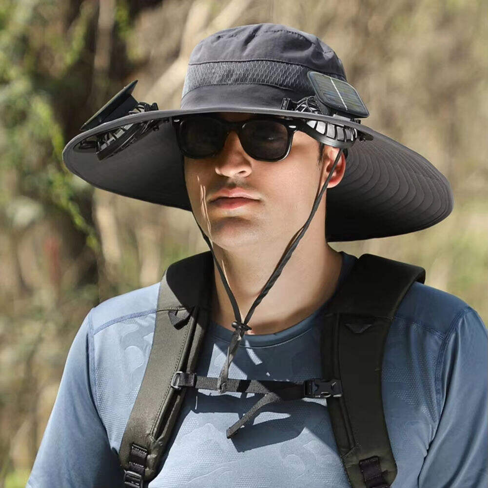 Dropshipping Wholesale Large Edge Sun Hat Fisherman's UV Resistant and Windproof Solar Charging Fan for Outdoor Camping Fishing & Hiking