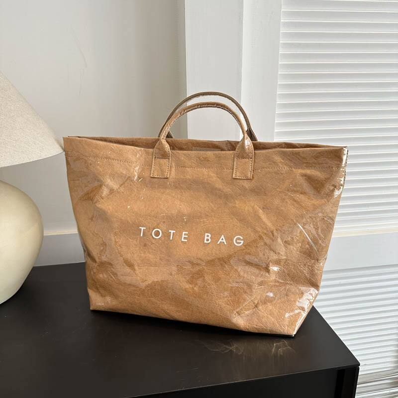 Dropshipping New Design Customized Logo Dupont Tyvek Large Capacity Shopping Tote Bag Lightweight PVC Washable Kraft Paper Tote Bags