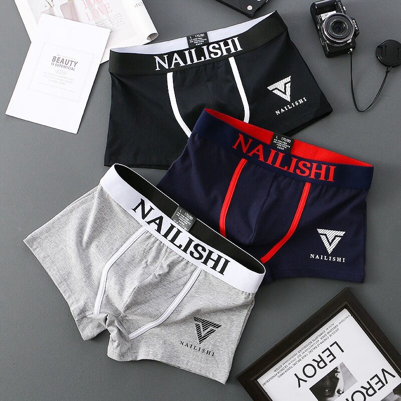 Dropshpping Cotton Skin-Friendly Breathable Men's Underwear Boxer Shorts Cotton Printed Color Matching Mid-Waist Boxer Briefs