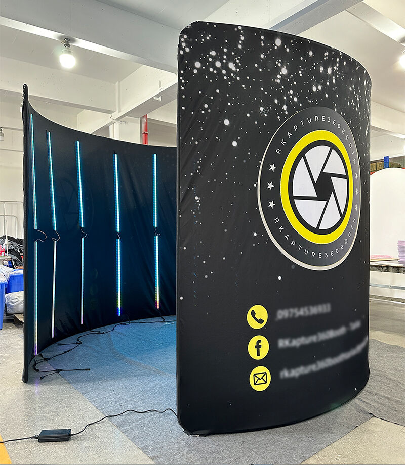Custom Printed 360 Photo Booth Spiral Enclosure with RGB LED Lights for Photography and Live Streaming