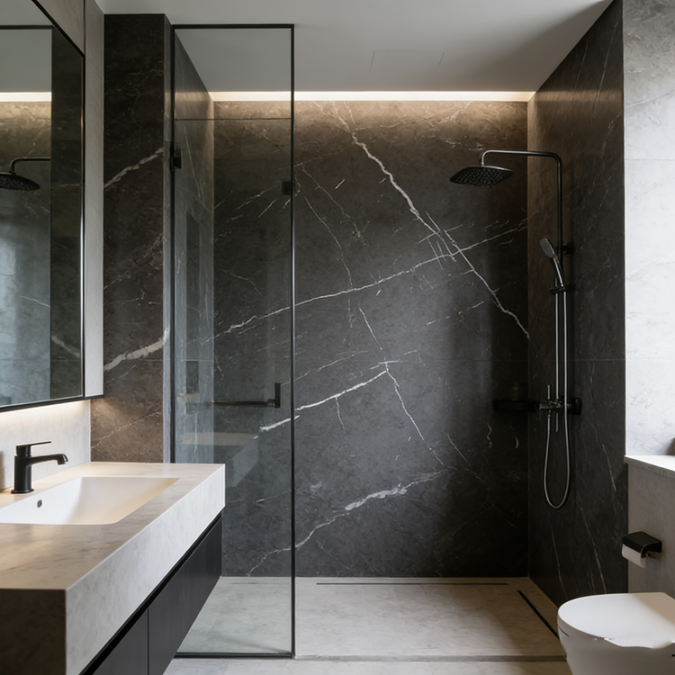 YUANDA Calacatta Stone Tiles Engineered Large Slab Black Sintered Stone Slab Wall Interior