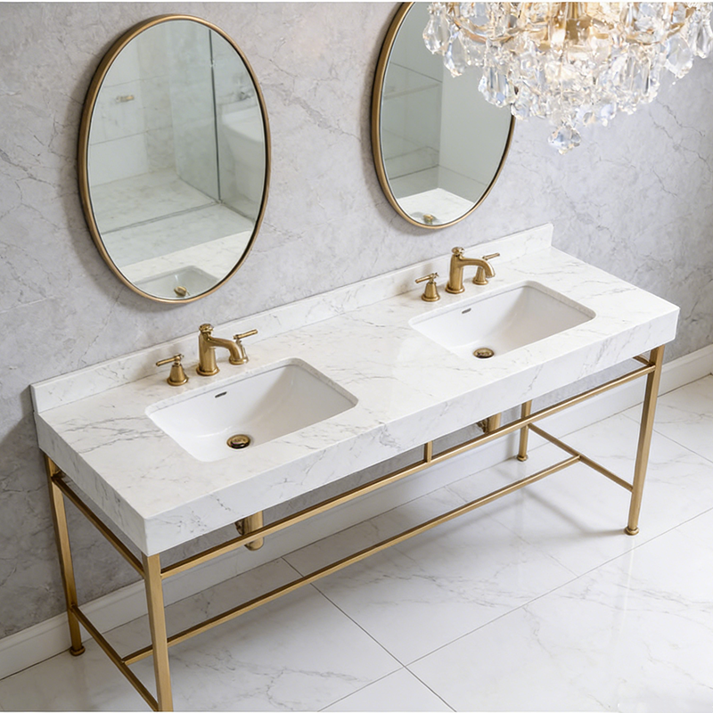 YDSTONE Modern Design Artificial Quartz Calacatta Polished Surface Engineered Quartz Slabs for Bathroom Vanity Tops