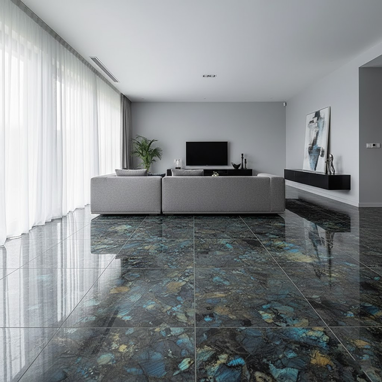 YDSTONE Modern Design Polished Lemurian Labradorite Blue Granite Slab Natural Stone Floorings for Villas