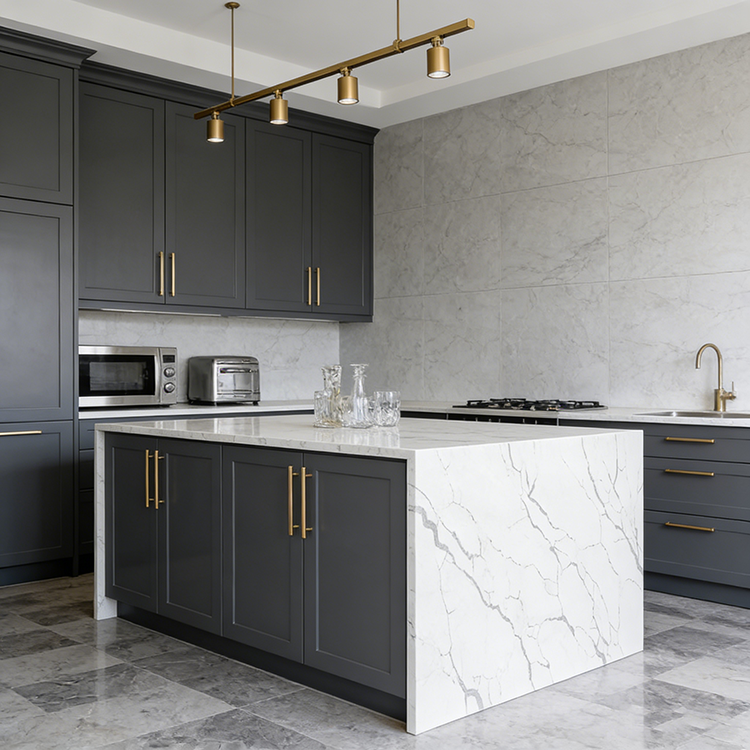 YDSTONE Modern Design Artificial Quartz Countertops Calacatta Polished Surface Engineered Quartz Slabs for Dining Application