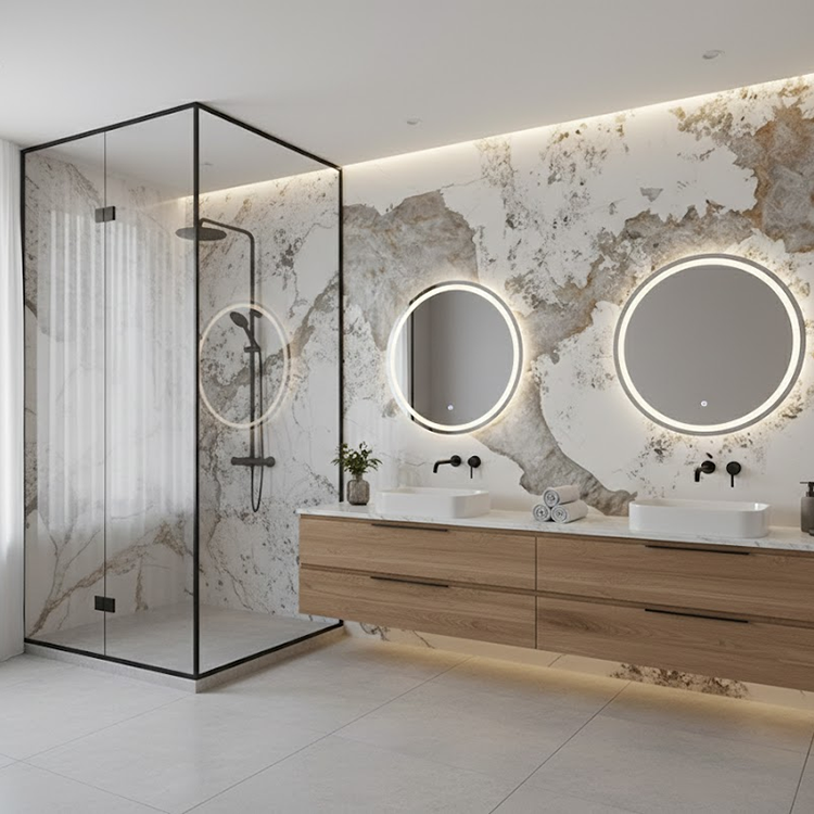 Płytki i płyty ścienne z spiekanego kamienia Pandora, odporność na ogień, nowoczesne, do paneli ścianowych w sypialni