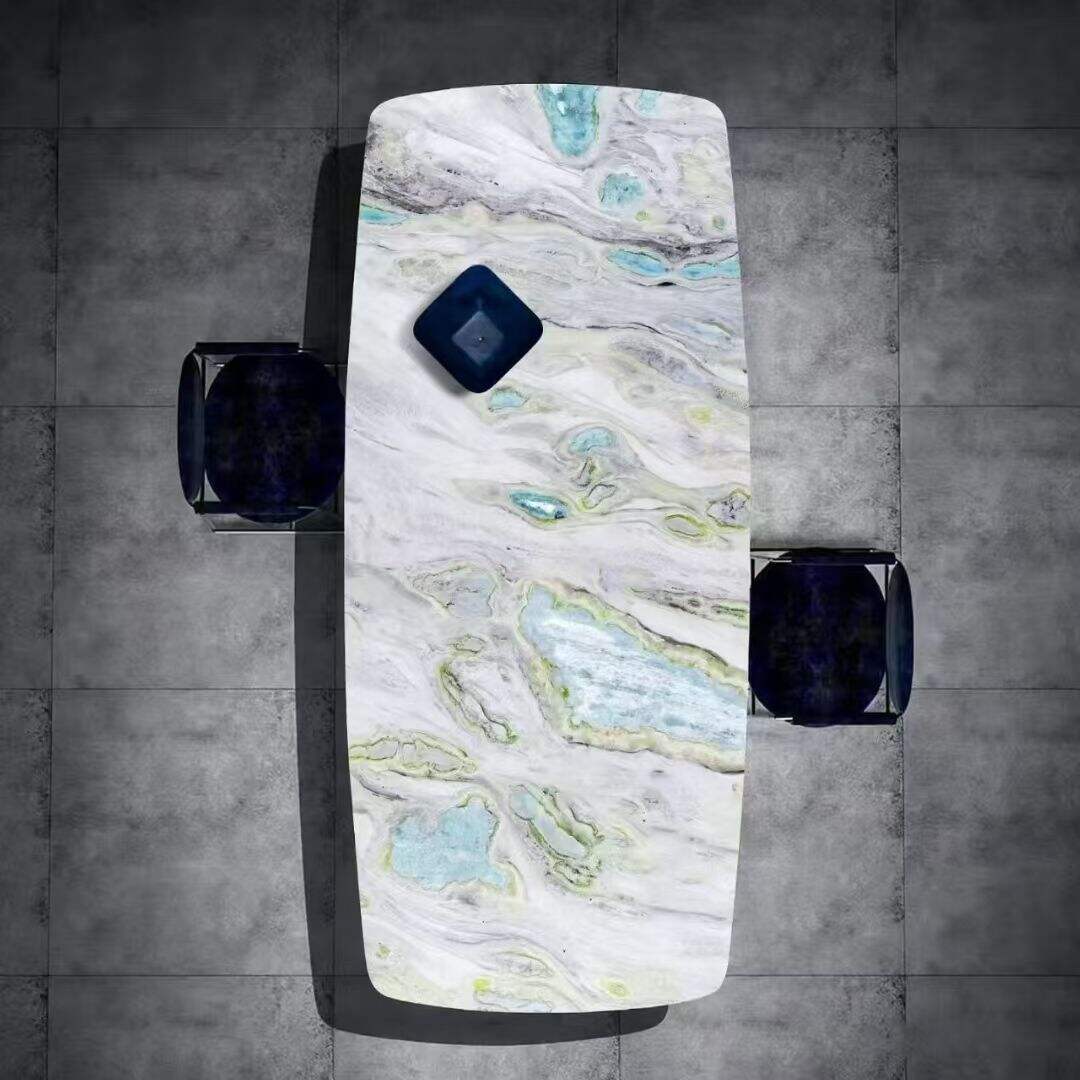 marble island and full backsplash bookmatched pattern in modern kitchen