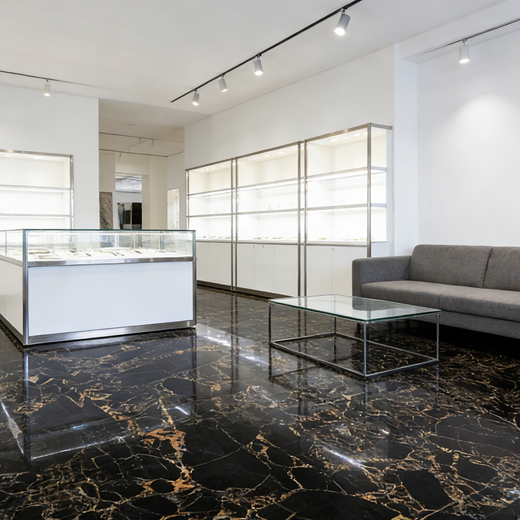 YDSTONE Black Portoro Marble Tiles Cut-to-Size for Indoor Decoration Balcony Waterstone Floor Tiles for Exterior