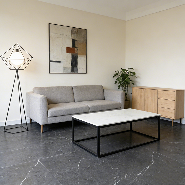 YUANDA Calacatta Stone Tiles Engineered Large Slab Black Sintered Stone Slab Floorings Interior