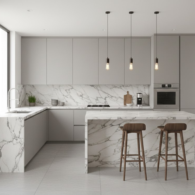 2025 Luxury Italian Calacatta Viola Marble Modern Design Polished Surface Villa Kitchen Countertops