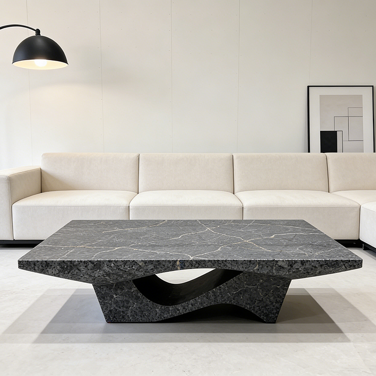 YDSTONE Modern Design Poetic Black Quartz Kitchen White Vein Stone Slab for Restaurant Bar Vanity Top Livingroom Coffee Table 3D Model Design