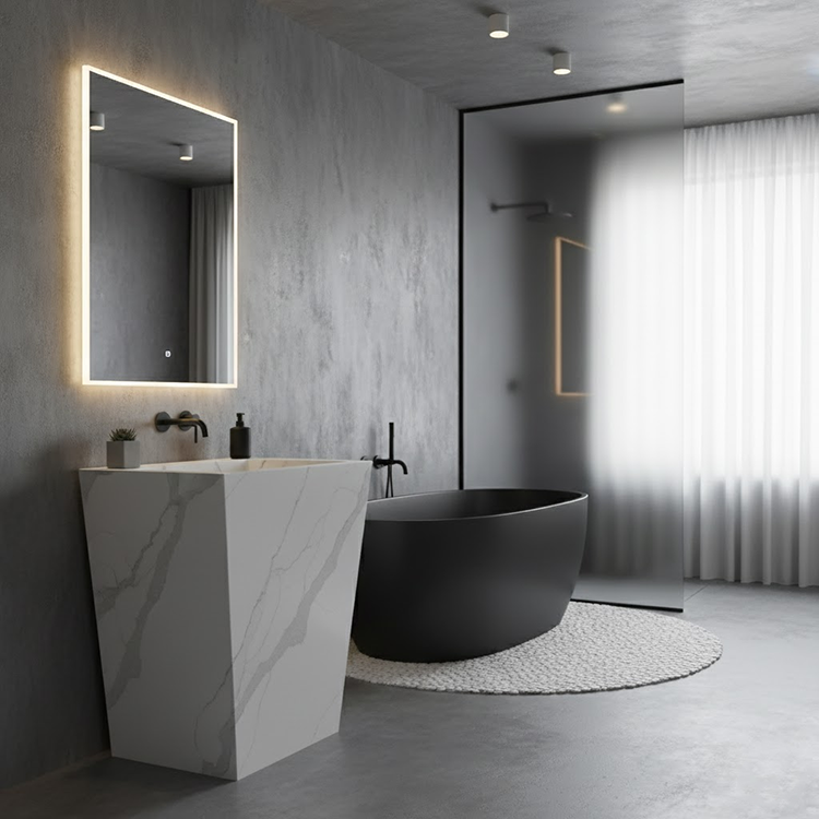 YDSTONE Maualuga Lelei Calacatta Grey Color Short Vein Artificial Quartz Stone Slab Bathroom Sink