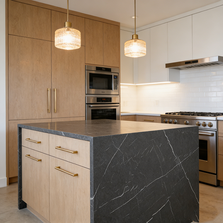 YUANDA Calacatta, Plaka të Mëdha Inxhinierike prej Guri të Sinteruar të Zi për Buzët e Kuzhinës