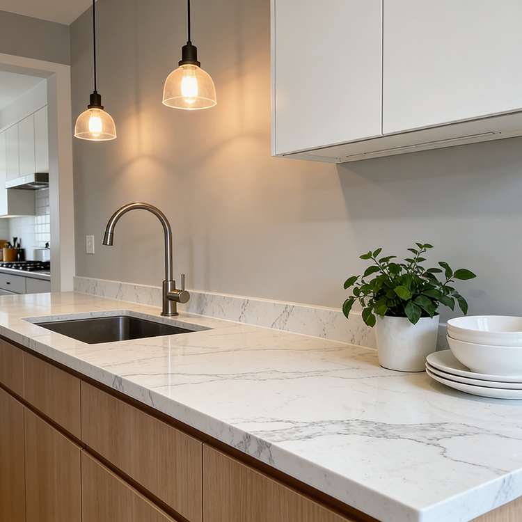 YUANDA Wholesale 0 Silica Calacatta White Quartz Slabs for Custom Kitchen Island Tops and Vanity Tops