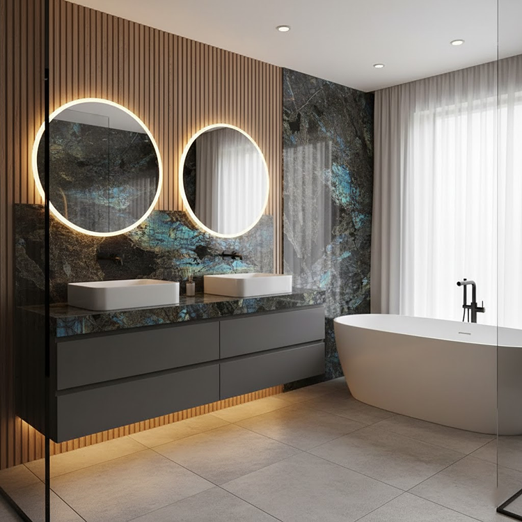 YDSTONE Modern Design Polished Lemurian Labradorite Blue Granite Slab Natural Stone for Villas Bathroom Vanitytops