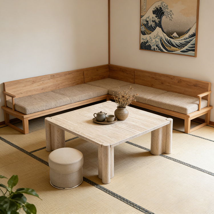 YDSTONE Luxurious Italian Travertine Coffee Table, Suitable for Apartments or Living Rooms.