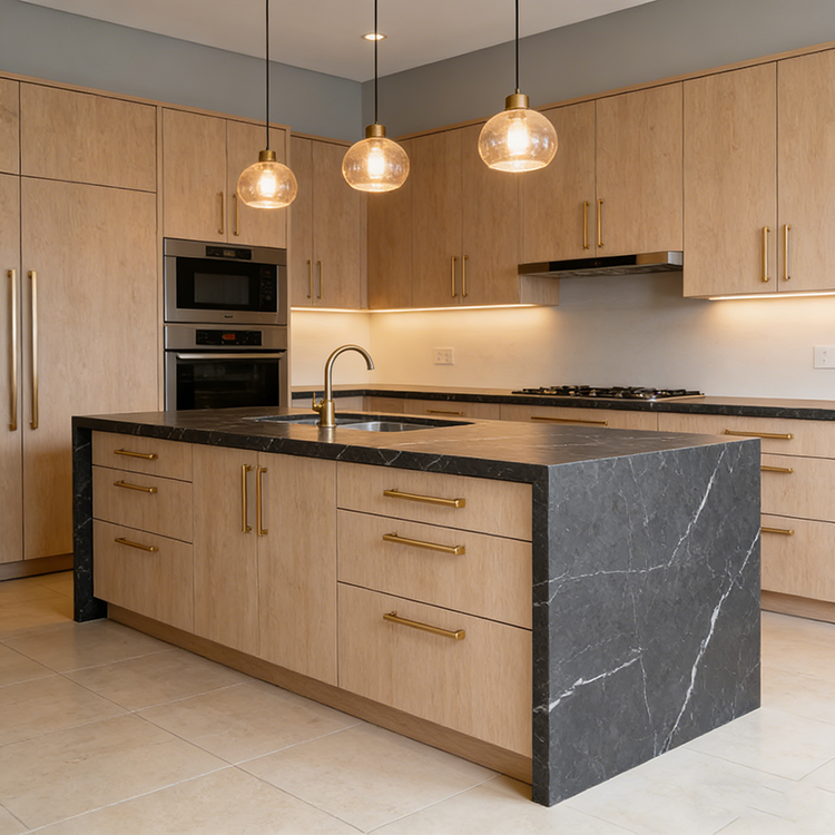 YUANDA Calacatta Tiles Engineered Large Slab Black Sintered Stone Slab Kitchen Countertops