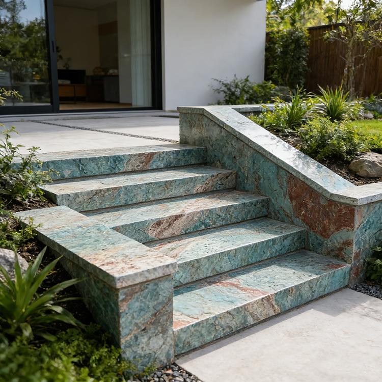 YDSTONE Granito TURQUESA TANZANITA VERDE Translúcido com Iluminação de Fundo, Pedra Natural Granito Verde para Escada