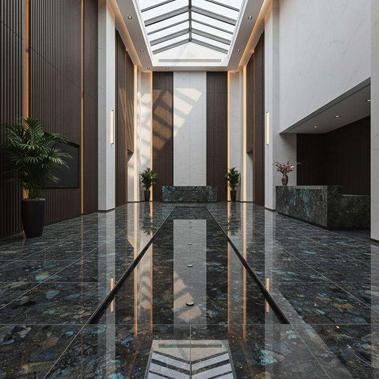 YDSTONE Modern Design Polished Lemurian Labradorite Blue Granite Slab Natural Stone Floorings for Villas