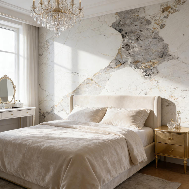 YDSTON EItalian Polished Granite Rectangular Dining Table and Chair Set, Modern Luxurious Home Furniture