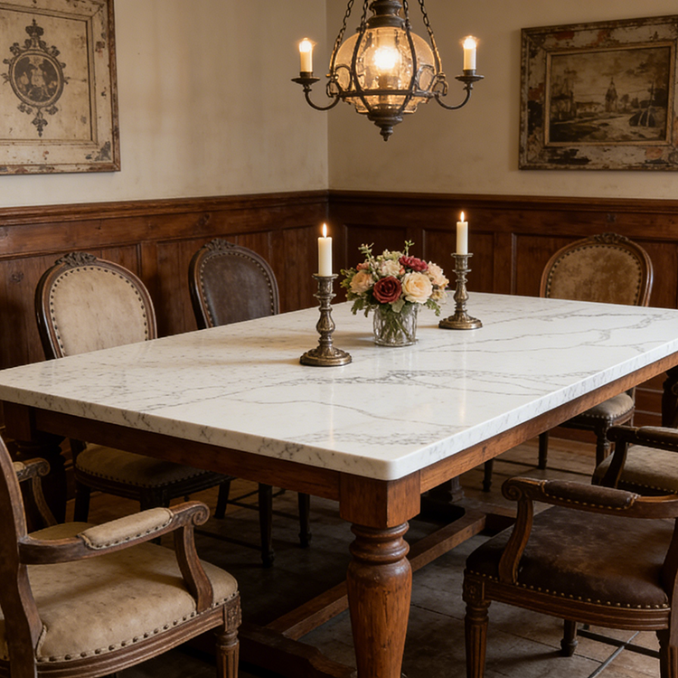 YUANDA Wholesale 0 Silica Calacatta White Quartz Slabs for Custom Kitchen Dinning Table Island Tops and Vanity Tops