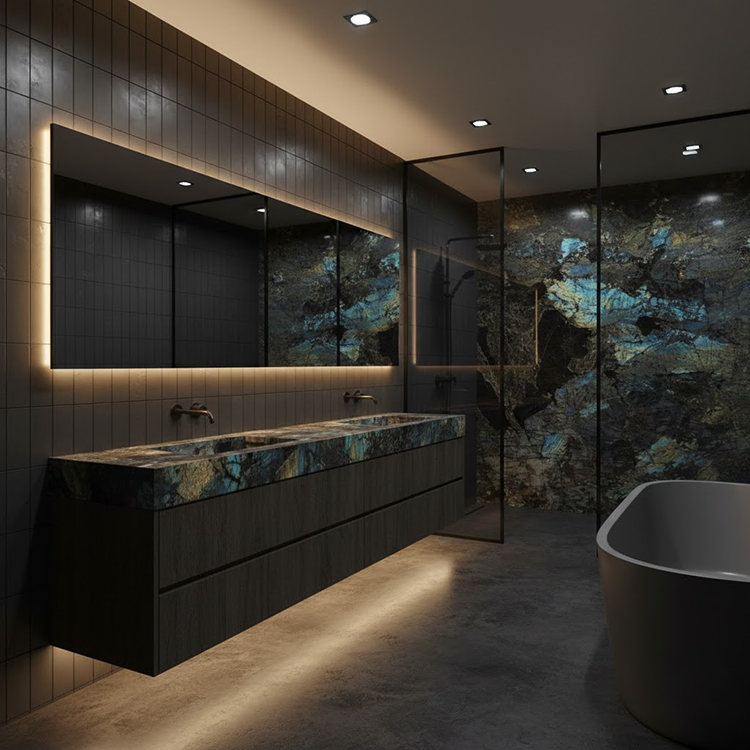 YDSTONE Modern Design Polished Lemurian Labradorite Blue Granite Slab Natural Stone for Villas Bathroom Vanitytops