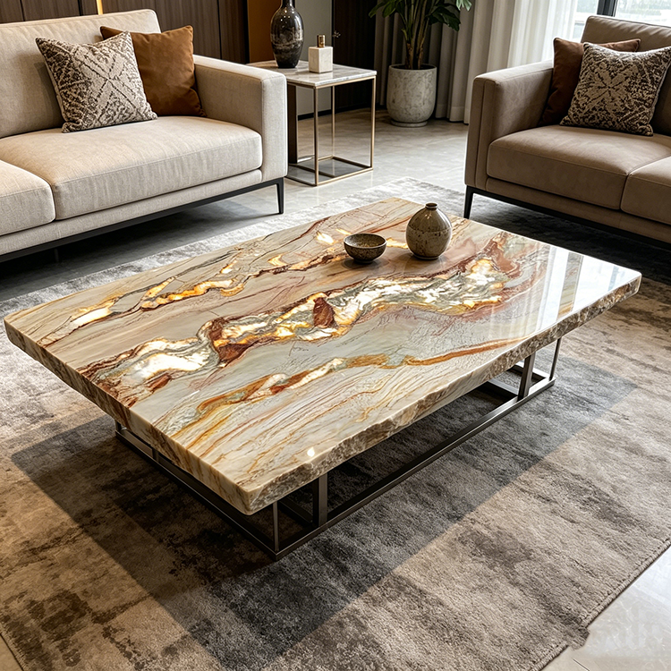 Volcano Fusion Quartz Slab Natural Wavy Gold Impression for Countertop Vanity Top Coffee Table