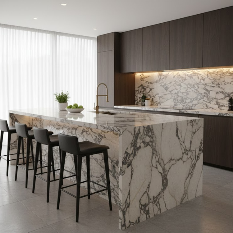 2025 Luxury Italian Calacatta Viola Marble Modern Design Polished Surface Villa Kitchen Countertops