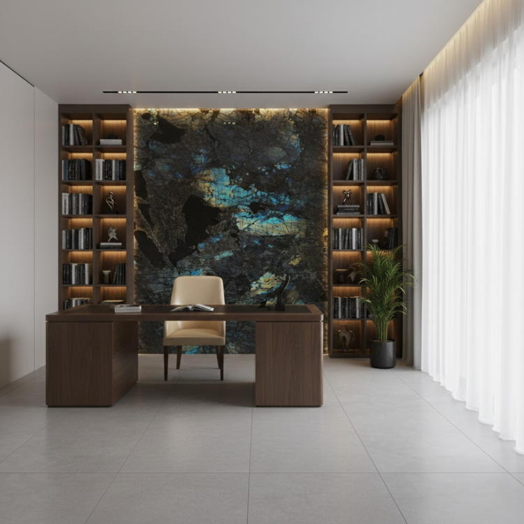 YDSTONE Modern Design Polished Lemurian Labradorite Blue Granite Slab Natural Stone Wall for Villas