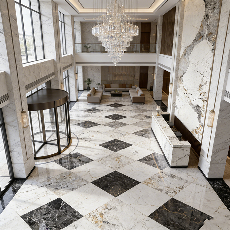 YDSTON EItalian Polished Granite Rectangular Dining Table and Chair Set, Modern Luxurious Home Furniture