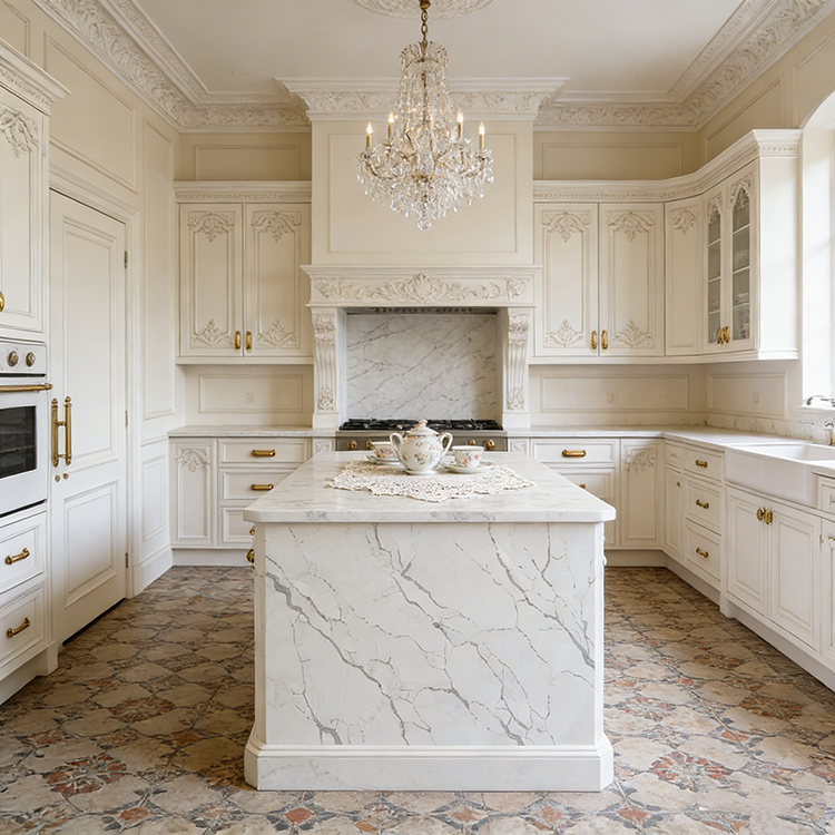 YDSTONE Modern Design Artificial Quartz Countertops Calacatta Polished Surface Engineered Quartz Slabs for Dining Application