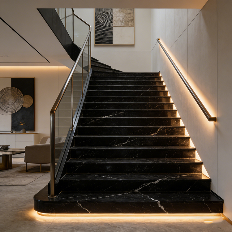 YUANDA Calacatta Stone Tiles Engineered Large Slab Black Sintered Stone Slab Stair