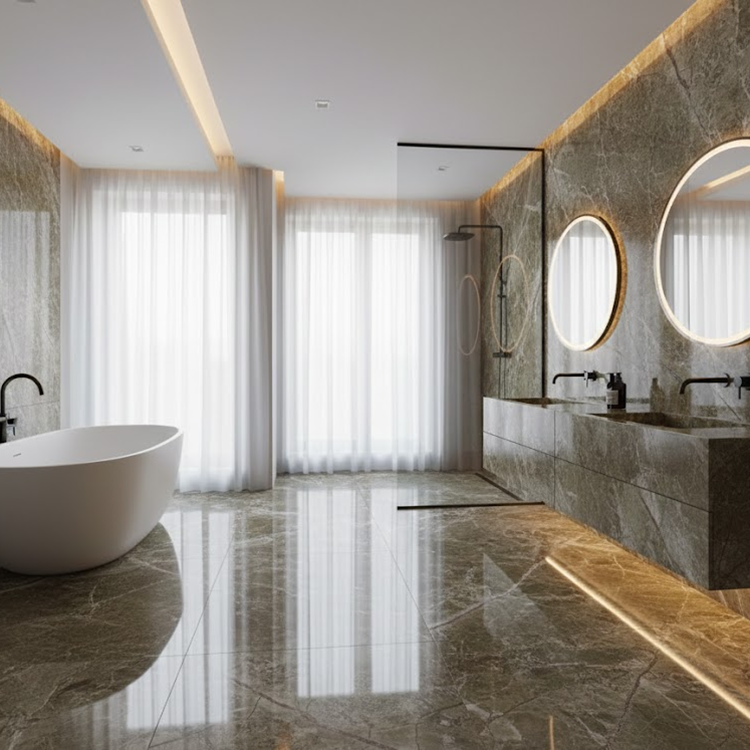 China Supplier's Modern Green Rainforest Brown Marble Slab Polished Surface 1-Year Warranty for Villa Flooring Tiles