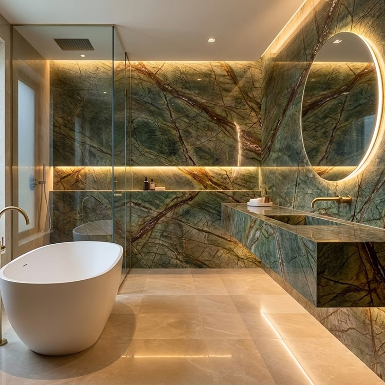 China Supplier's Modern Green Rainforest Brown Marble Slab Polished Surface 1-Year Warranty for Villa Flooring and Wall Tiles