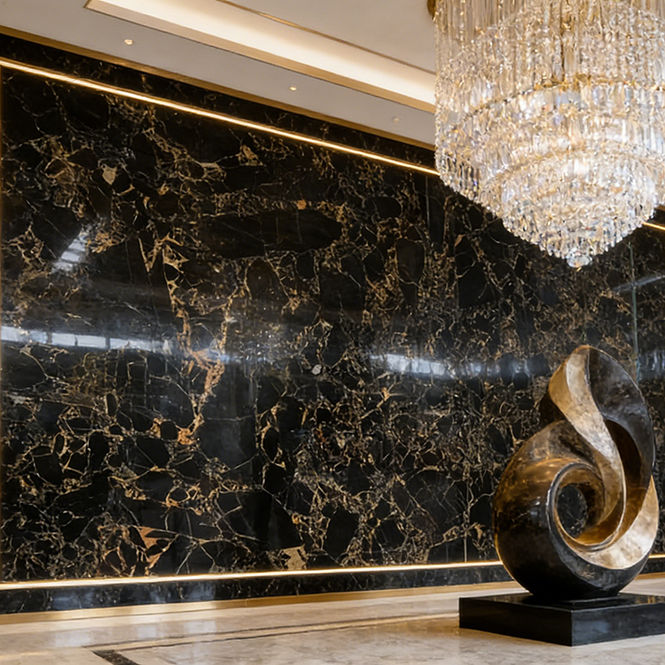 YDSTONE Black Portoro Marble Tiles Cut-to-Size for Indoor Decoration Balcony Waterstone Floor Tiles for Exterior