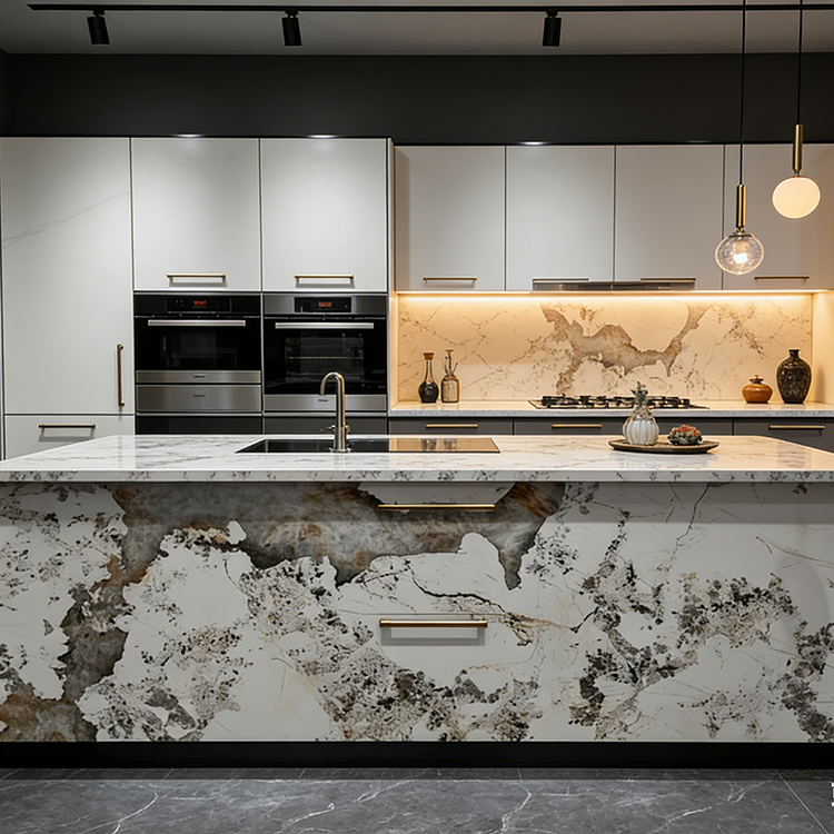 Pandora Lapidis Sinterati Tegulae Parietales Tabula Igni Resistentis Modernae ad Supra Mensam Cenationis et Ad Superficies Contra Muros in Cucina