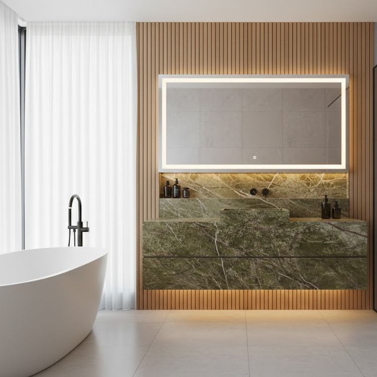 China Supplier's Modern Green Rainforest Brown Marble Slab Polished Surface 1-Year Warranty for Villa Bathroom Vanitytops