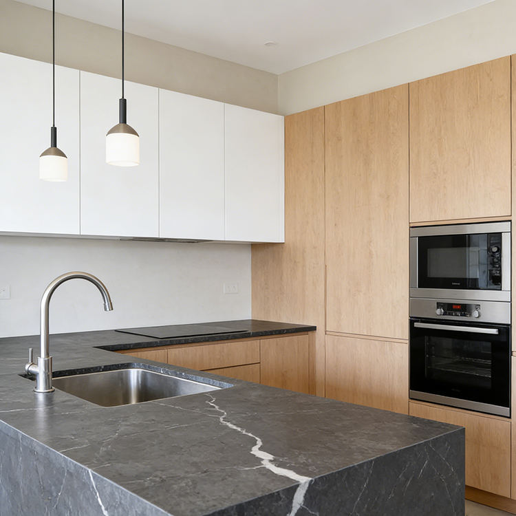 YUANDA Calacatta, Plaka të Mëdha Inxhinierike prej Guri të Sinteruar të Zi për Buzët e Kuzhinës