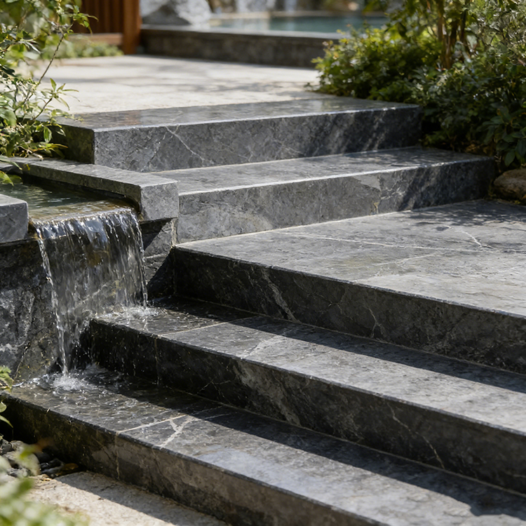 YDSTONE Modern Yunduola Gray Artificial Marble Tiles Cut-to-Size for Villa Exterior Staircase Wall Indoor Floor Bathroom