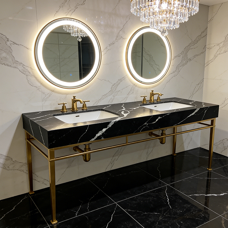 Quartz Calacatta Black Polished Surface Artificial Slab Stone Quartz Bathroom Vanity Tops Stone Engineered Quartz Slabs