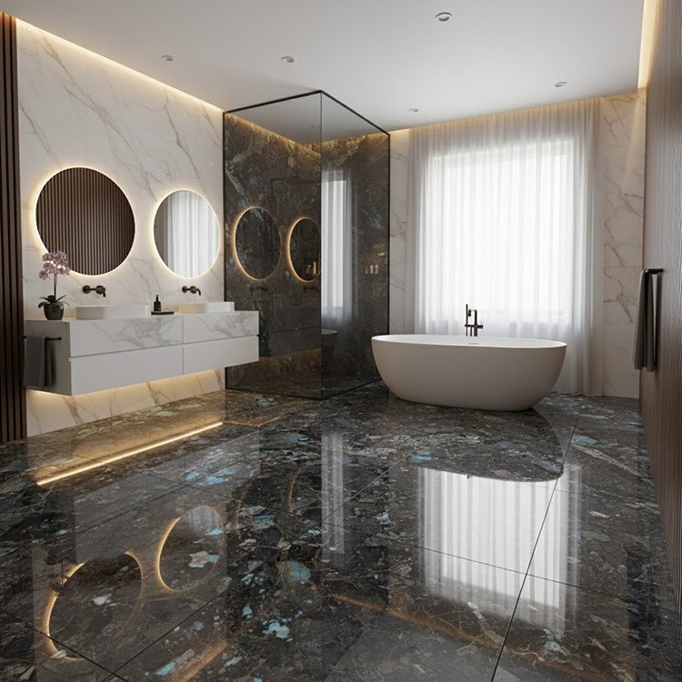 YDSTONE Modern Design Polished Lemurian Labradorite Blue Granite Slab Natural Stone Floorings for Villas