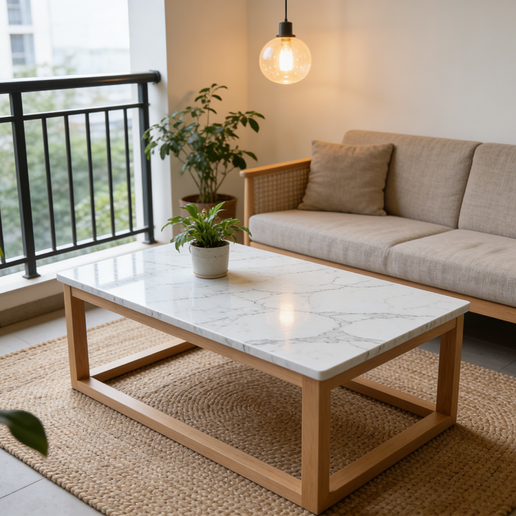 YUANDA Wholesale 0 Silica Calacatta White Quartz Slabs for Custom Livingroom Coffee Table Island Tops and Vanity Tops