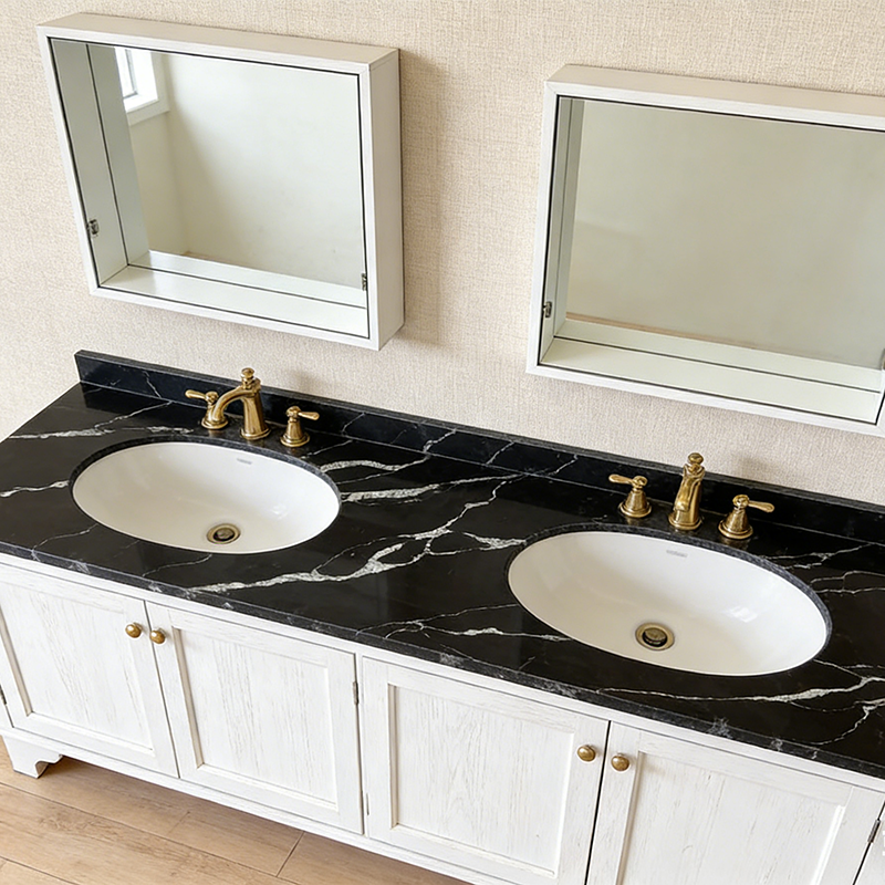 Quartz Calacatta Black Polished Surface Artificial Slab Stone Quartz Bathroom Vanity Tops Stone Engineered Quartz Slabs