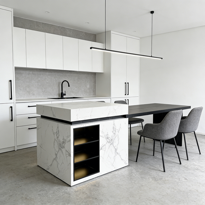 YDSTONE Light Mobile Dining Table Storage Integrated Kitchen Cabinet Sintered Stone Kitchen Island Counter Top