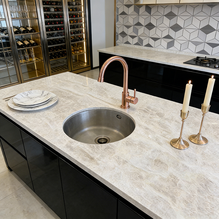 ألواح حجر طبيعي برازيلي رائجة البيع من YDSTONE، لوح كوارتزيت أبيض تاج محل، أسطح أحواض